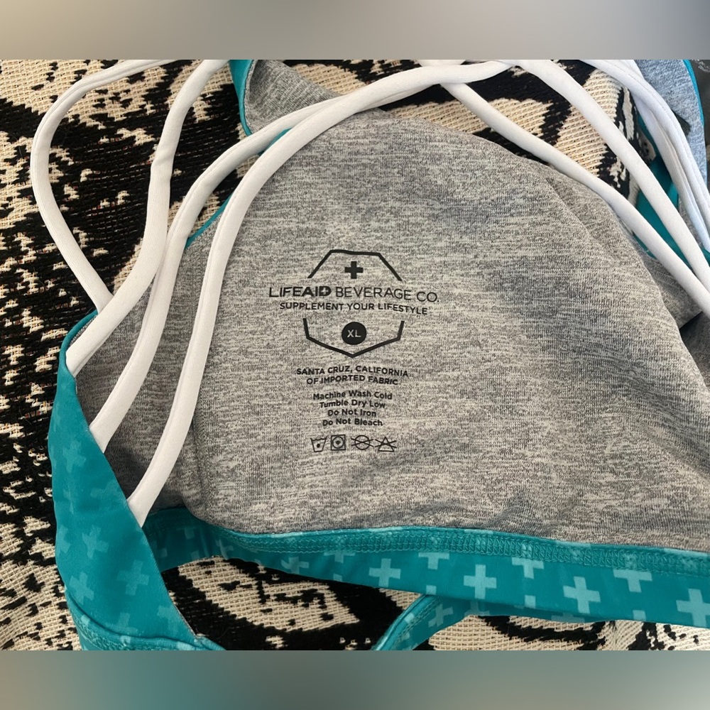 NWT fit Aid Sports Bra Sz XL Teal White Strappy Pilates Yoga Hiking Sporty Hike - Picture 4 of 5